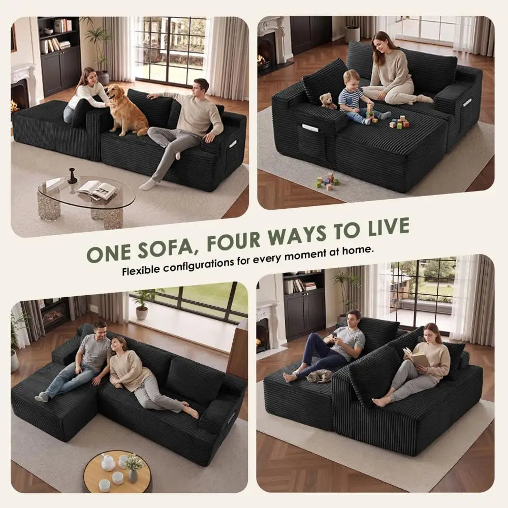 Modern Upholstered Cloud Sectional Sofa With L Shaped Chaise