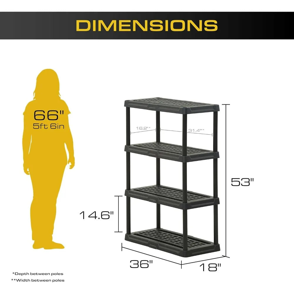 CENTREX Heavy Duty Plastic Storage Shelving Unit Four Tier