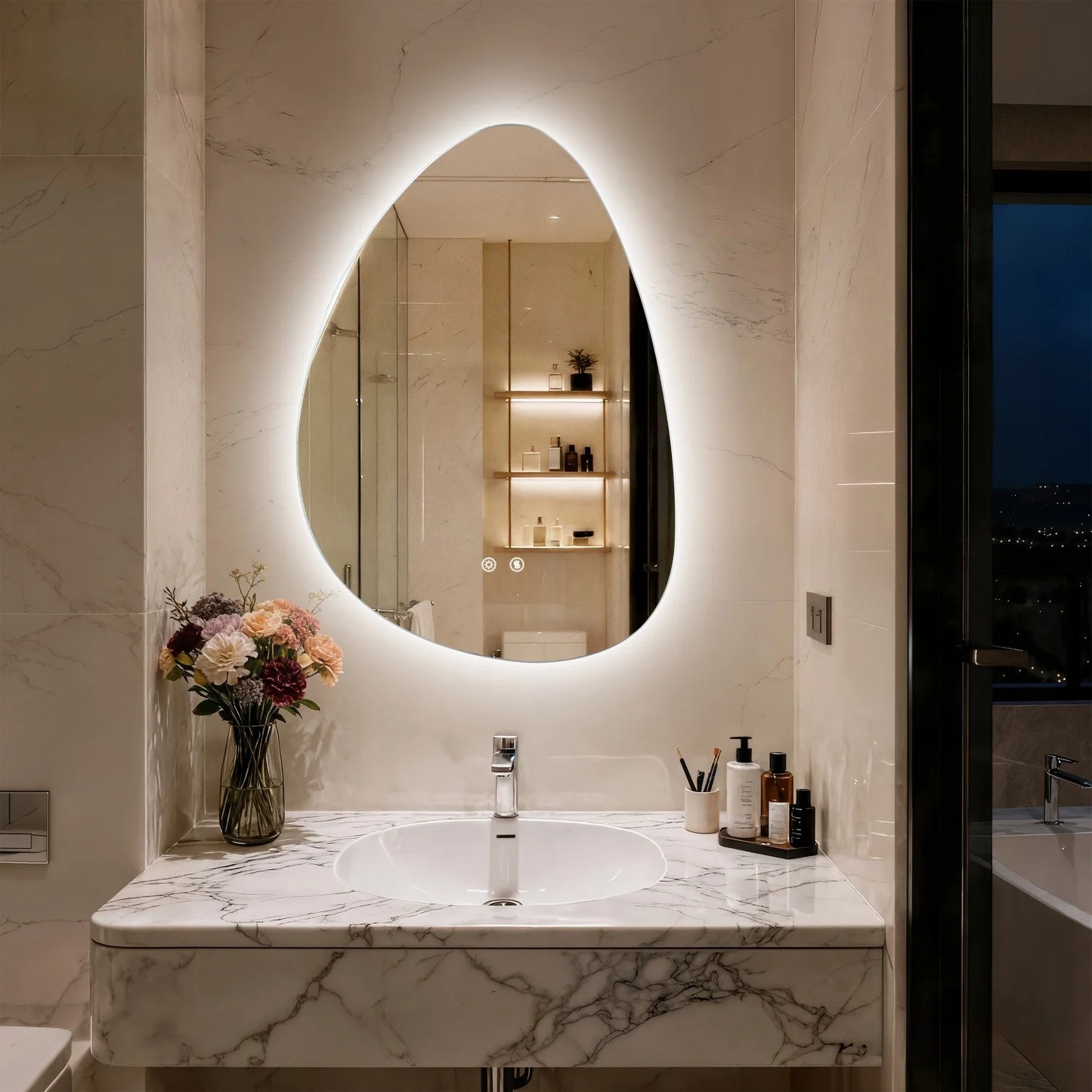 Illuminated LED Irregular Vanity Mirror With Anti Fog Wall Mount