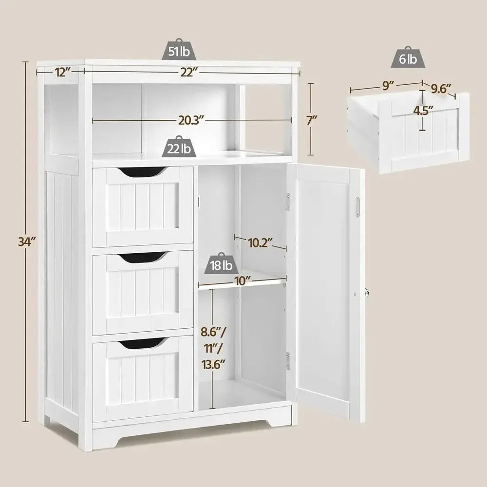 Bathroom Floor Cabinet Wooden Storage Organizer With One Door Shelves