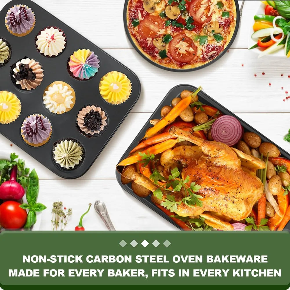 7 Piece Nonstick Baking Set With Wider Grips Carbon Steel Oven Pans Cooling Rack