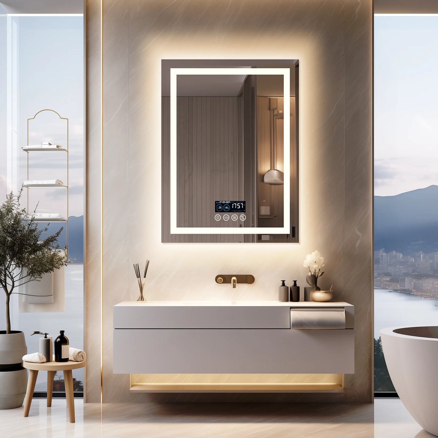 Wisfor LED Lighted Bathroom Mirror With Bluetooth Speaker Anti Fog Dimming