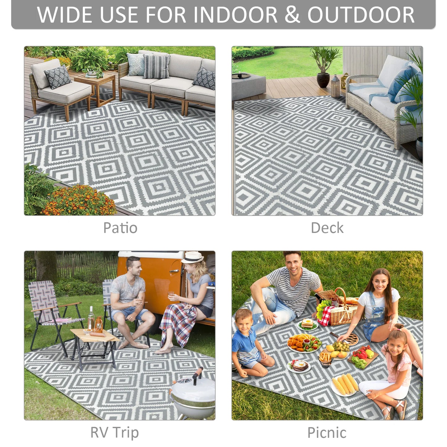 Outdoor Plastic Rugs Waterproof Reversible Patio RV Mat
