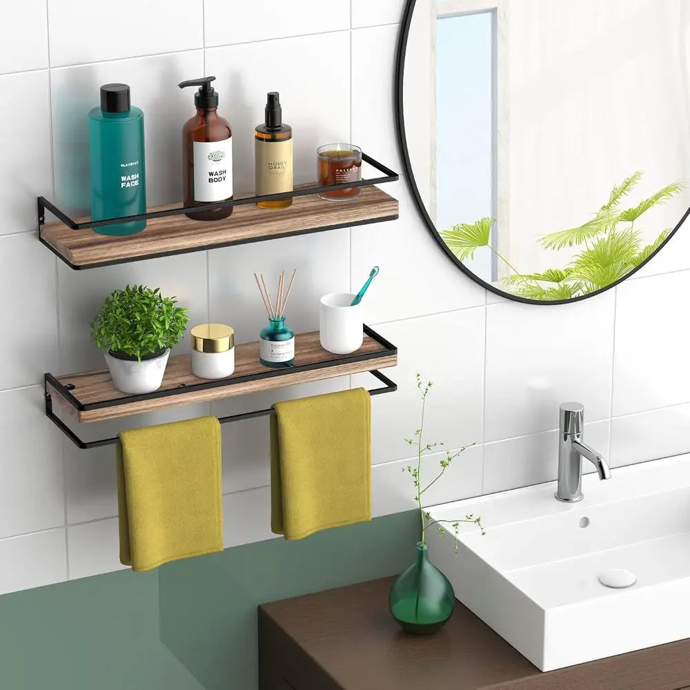 Floating Wood Wall Shelves Set Of 2 For Living Room