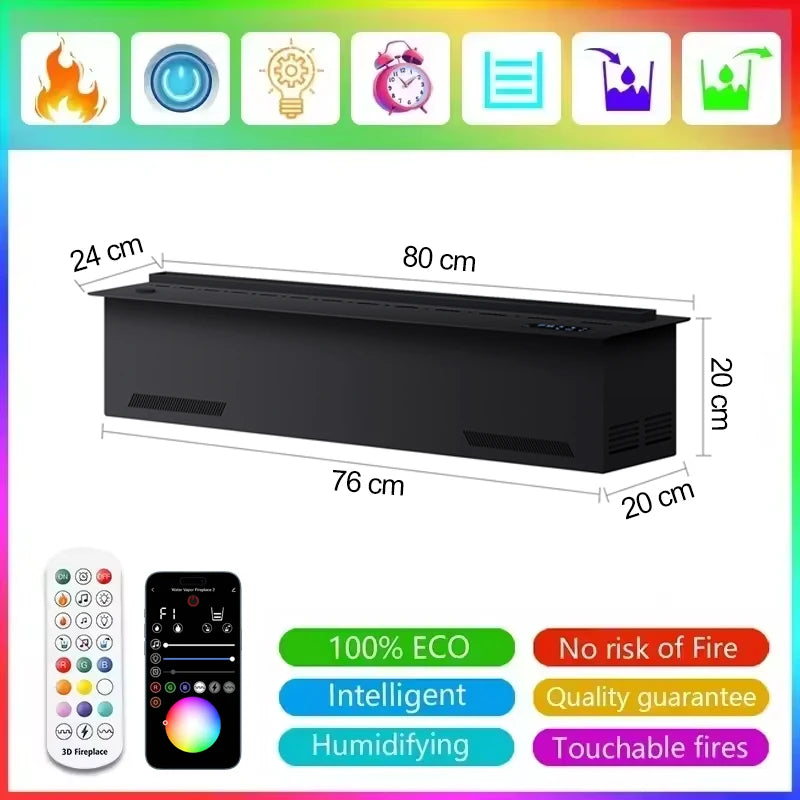 AFLYEVER Electric Water Mist Fireplace Remote Control 3D Flame Humidifier