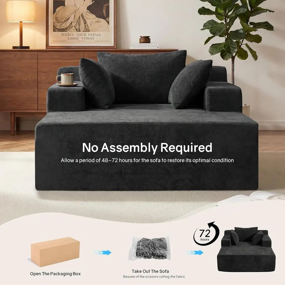 Chenille Cloud Chaise Lounge Chair With Pillows For Living Room