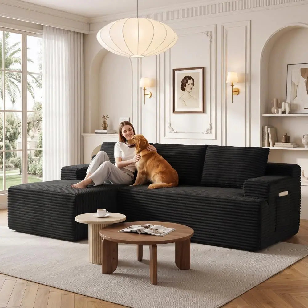 Modern Upholstered Cloud Sectional Sofa With L Shaped Chaise