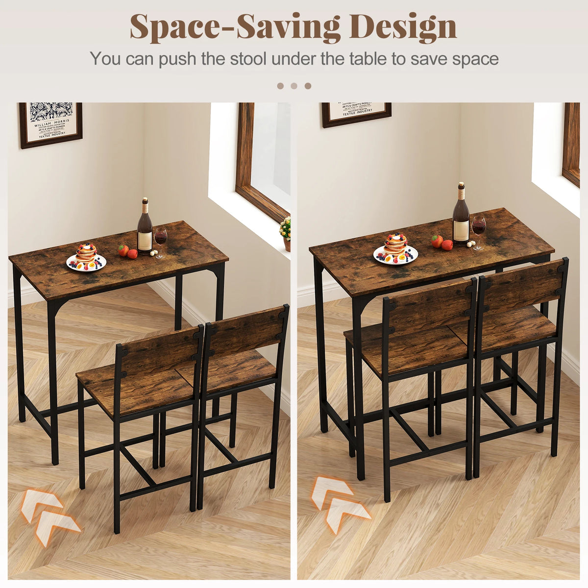 HOMASIS Kitchen Bar Table Set With Two Matching Stools