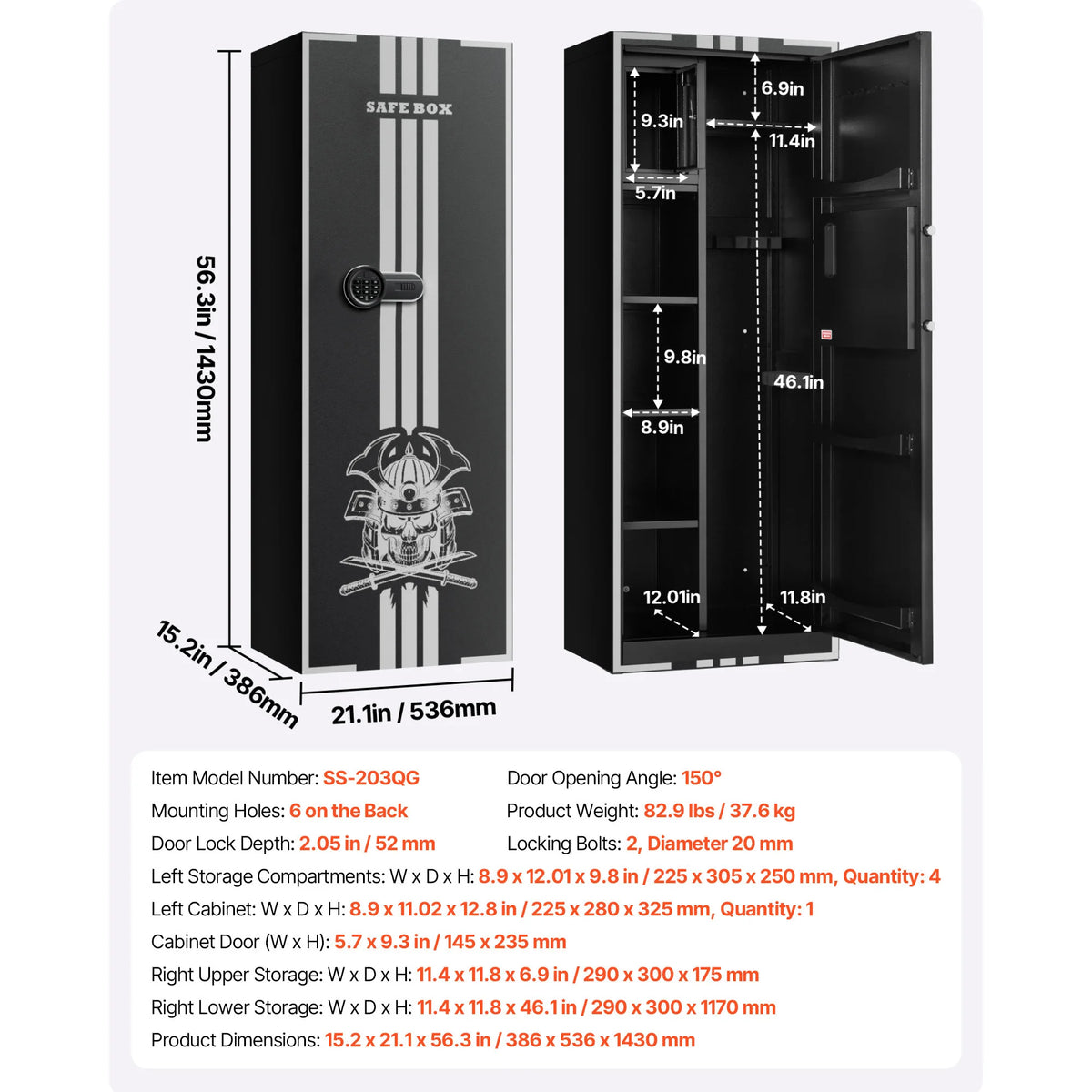 SucceBuy Steel Gun Safe With Keypad Adjustable Rifle Racks
