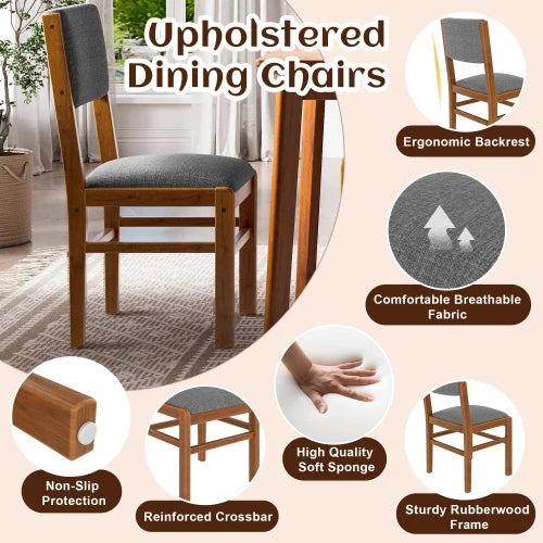 Rectangular Wooden Dining Table Set with 4 Upholstered Chairs