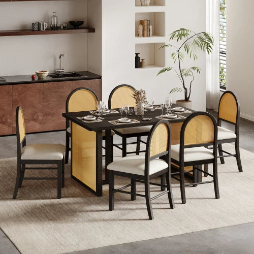Farmhouse Dining Room Set for Six with Oak Veneer Chairs