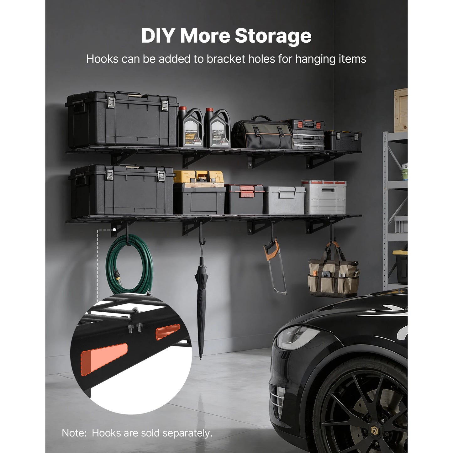 SucceBuy 2-Tier Wall Garage Shelving Unit 600 Lb Capacity