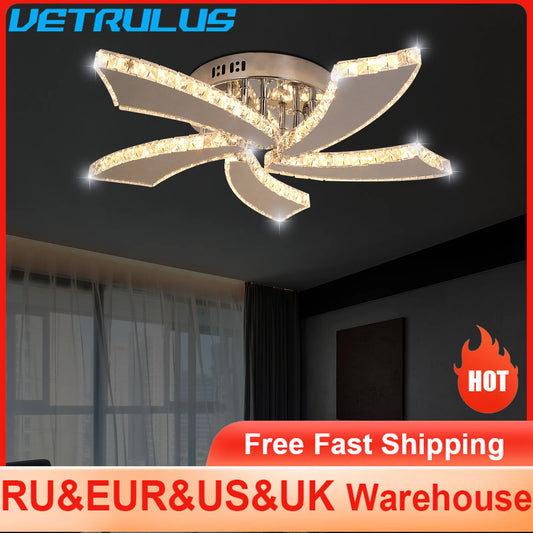 VETRULUS Modern Crystal LED Ceiling Fan Chandelier Smart Remote