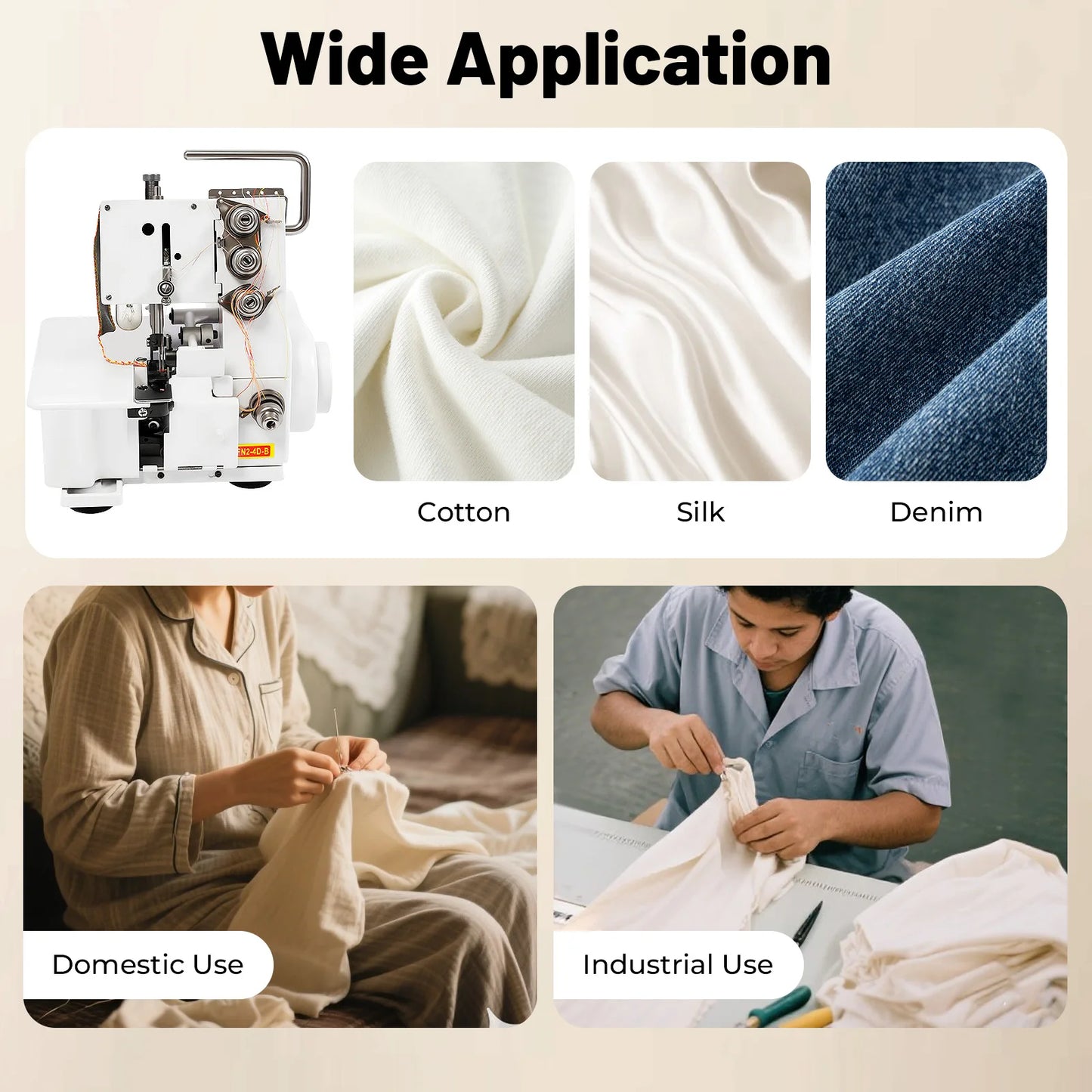 Four Thread Overlocking Sewing Machine For Cotton Silk Denim Fabrics