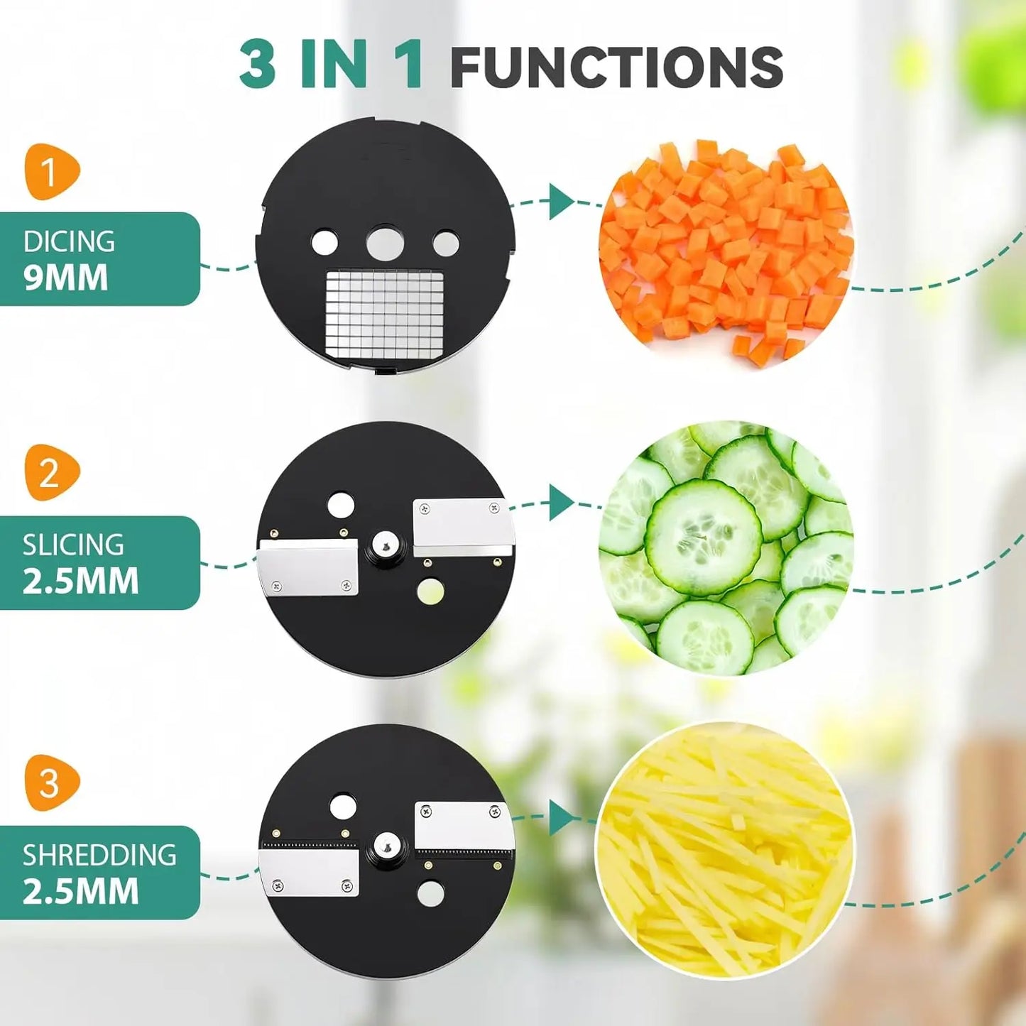 XMSJ 3 In 1 Electric Vegetable Dicer Slicer Shredder Chopper
