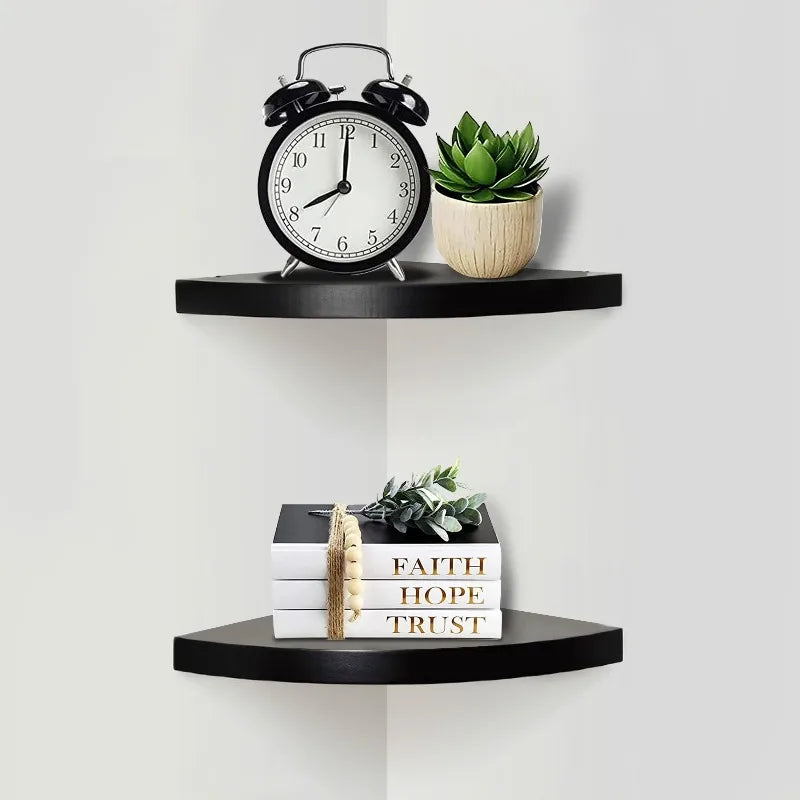 Wood Round Corner Floating Shelves Set Of 2 For Wall Decor