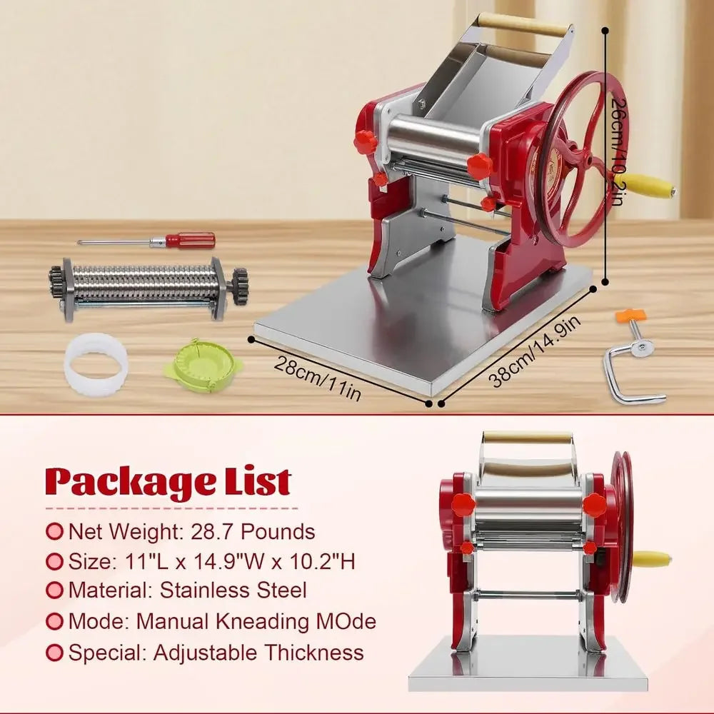 Manual Pasta Maker With Dough Roller And Hand Crank Noodles