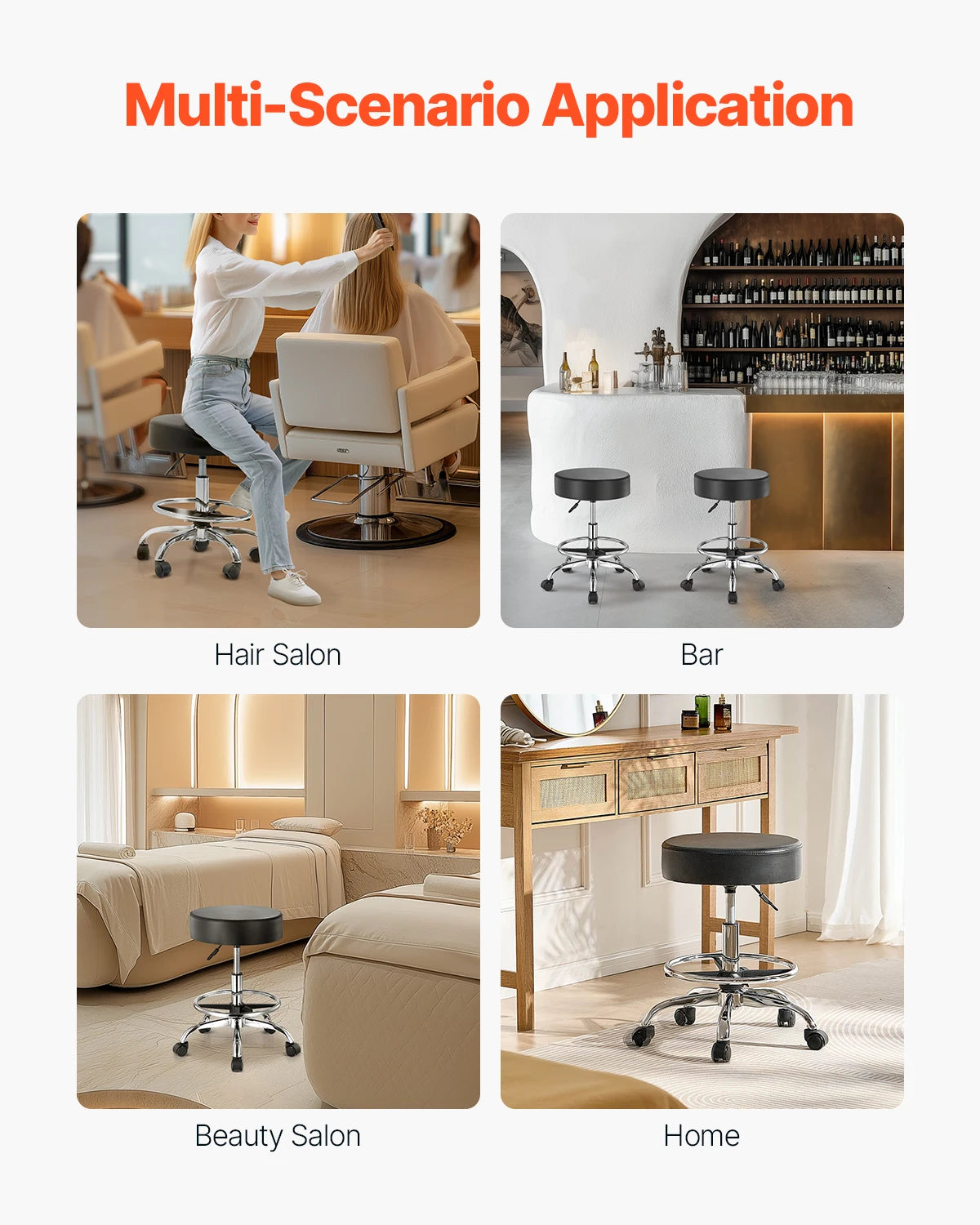 SucceBuy Adjustable Rolling Stool Chair for Salon Spa Tattoo Clinic