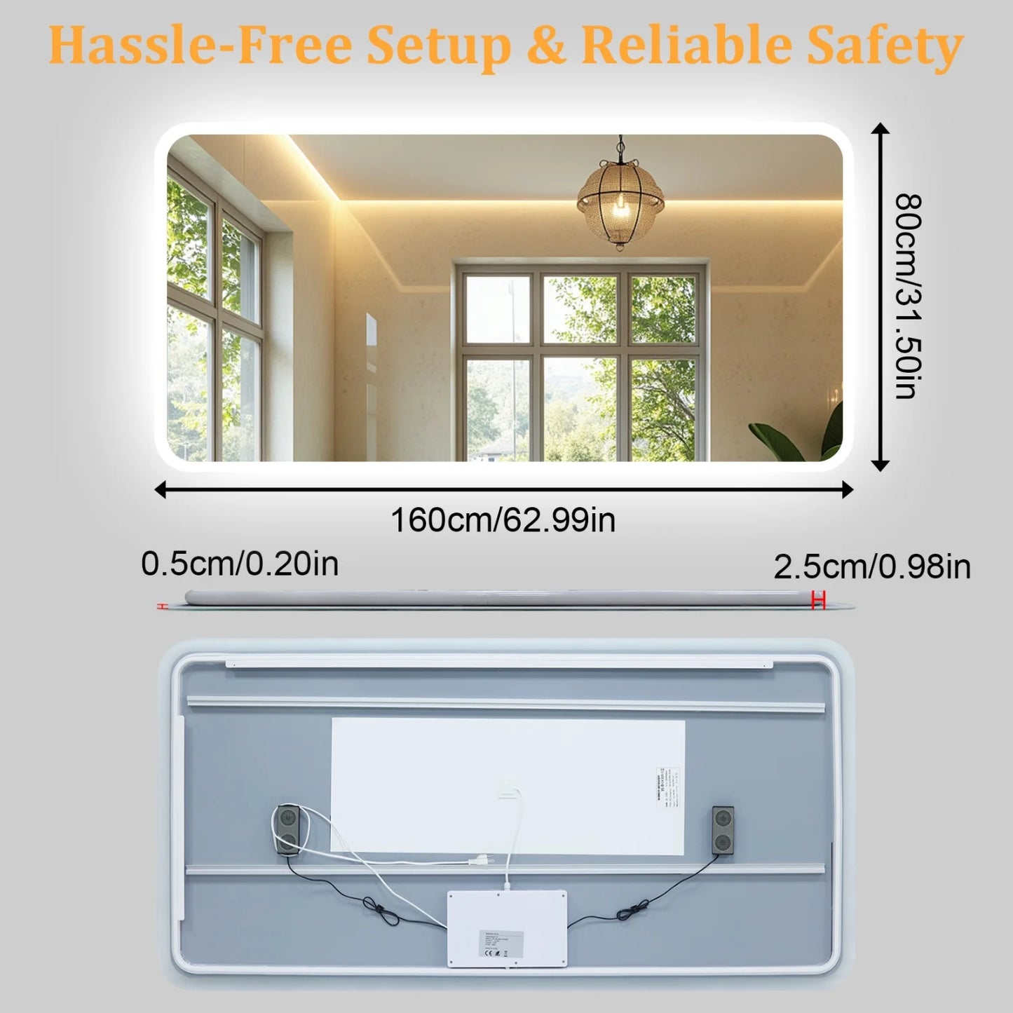 Rectangle LED Bathroom Mirror With Bluetooth Speaker Anti Fog Backlight Dimmable