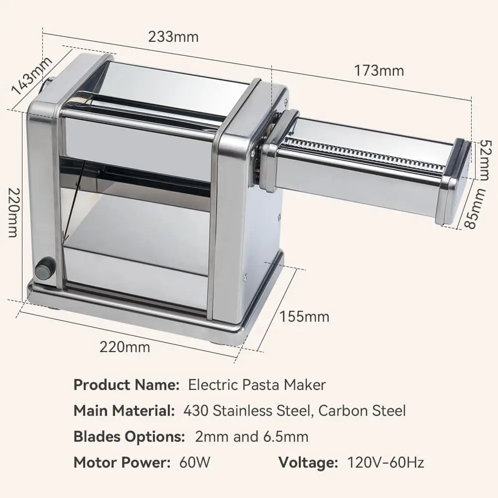 XMSJ Electric Pasta Maker Stainless Steel Noodle Machine With Roller