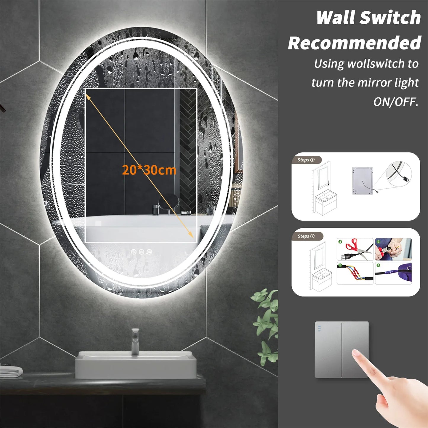 Wisfor Oval LED Bathroom Mirror With Anti-Fog Backlit Dimmable