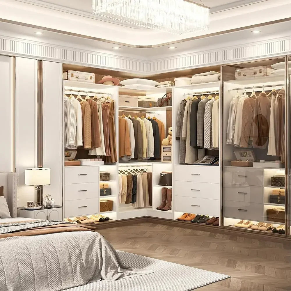 Wood Closet Organizer System With Six Drawers For Walk-In Closets