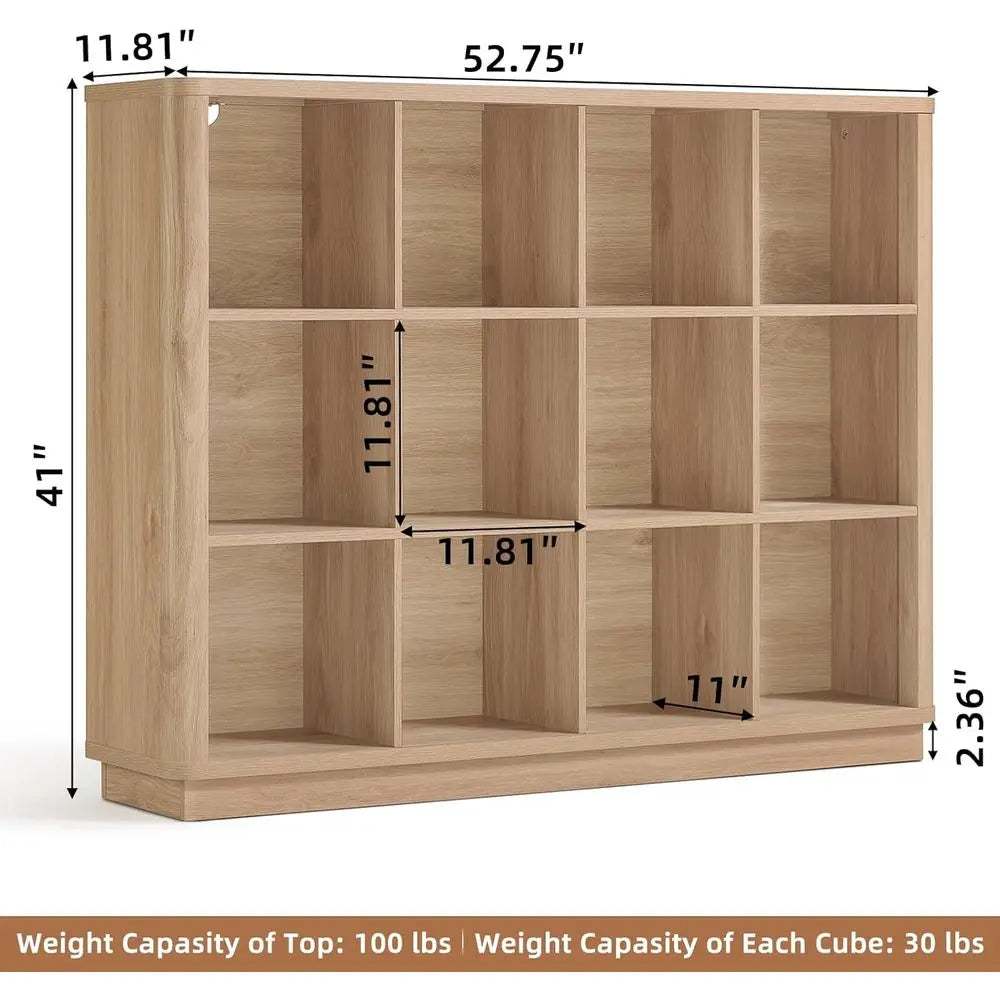12 Cube Storage Organizer 41 Inch Wood Floor Standing 3 Tier Cubby Bookcase