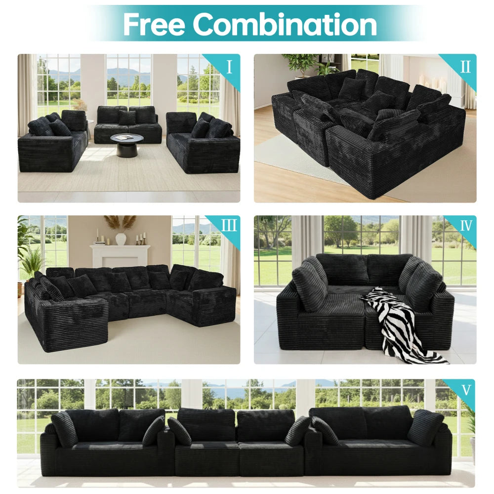 Modular U Shaped Sectional Sofa 6 Seater With Reversible Design