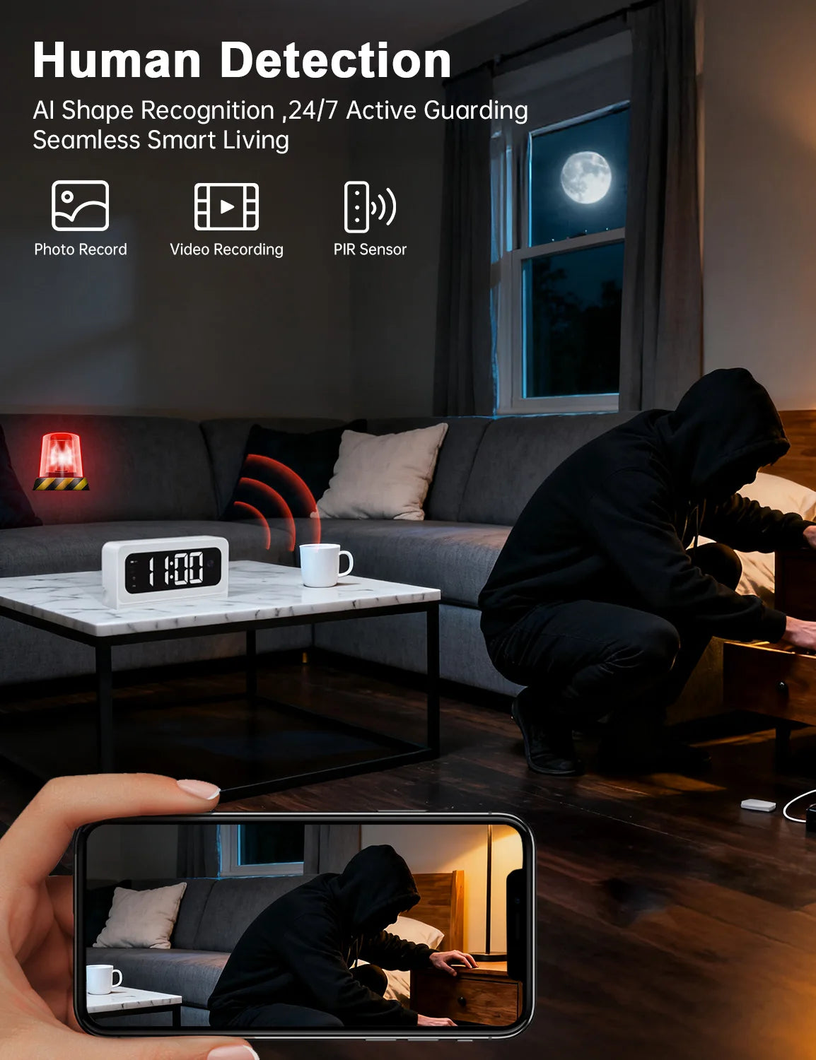WESECUU Smart Clock Camera 5G WiFi Indoor Security Cam 2K