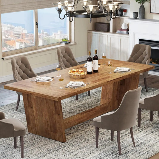 Little Tree Farmhouse Dining Table With Solid Pedestal Rustic