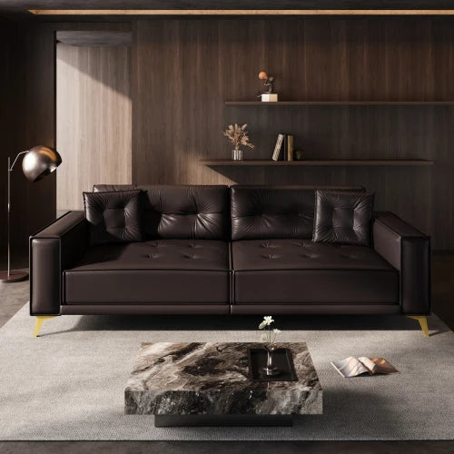 Faux Leather 3 In 1 Convertible Sleeper Sofa Bed Tufted Modern