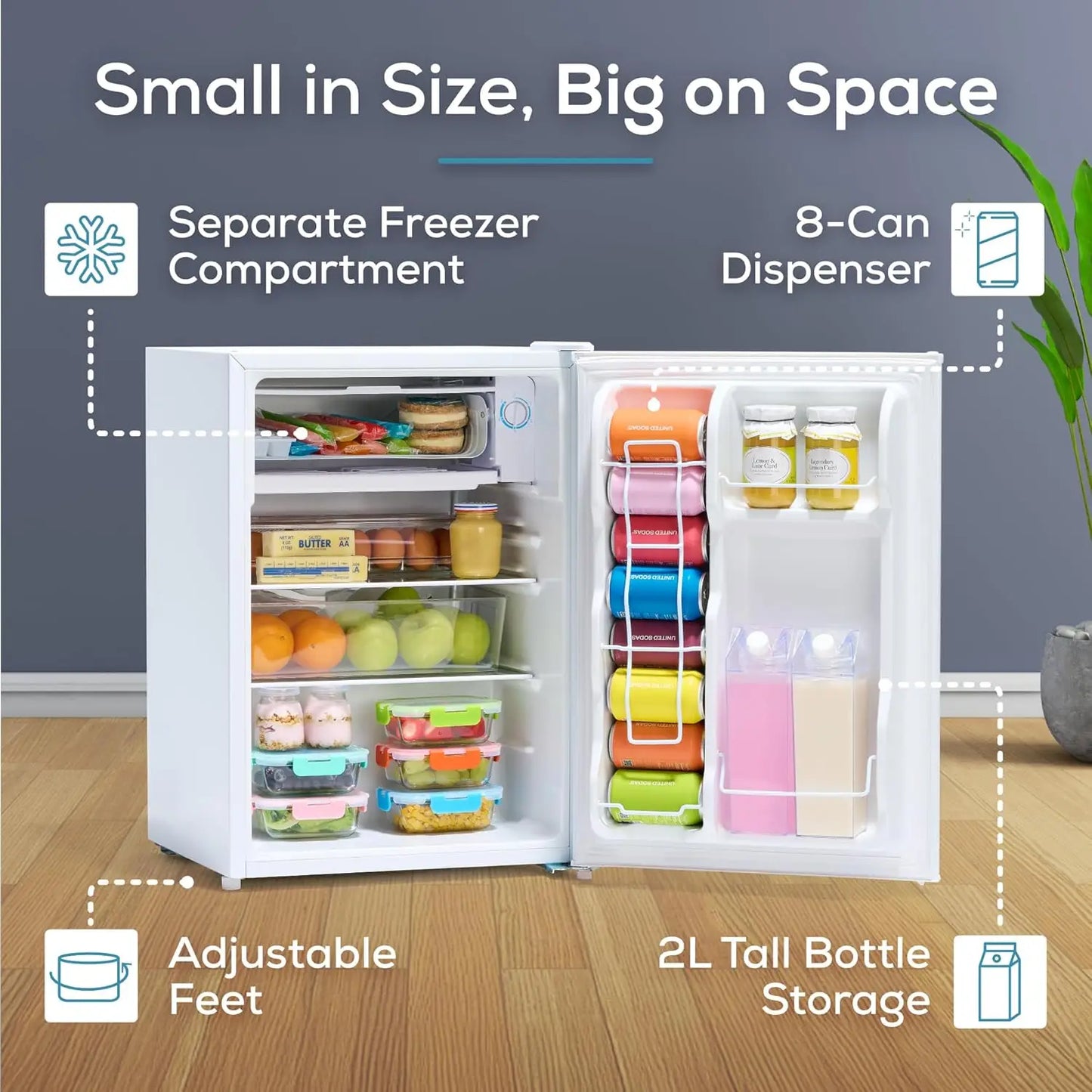 XMSJ Compact Mini Fridge With Freezer Single Door Glass Shelves