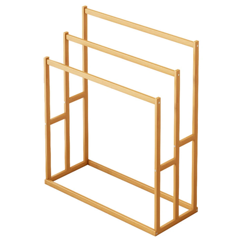 Wooden Vertical Towel Rack With 3 Hanging Crossbars For Bathroom