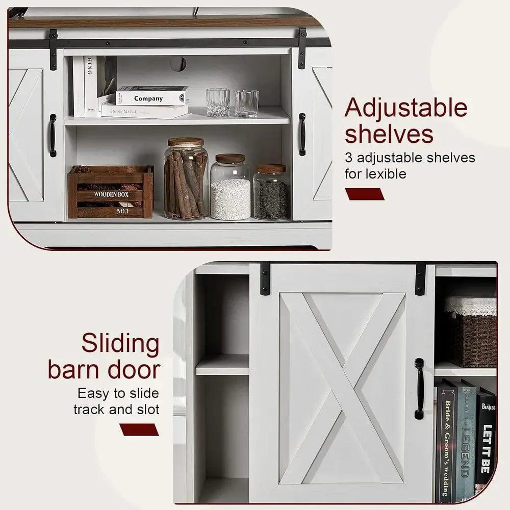 Sliding Door TV Stand Coffee Table End Tables Side Table With Charging Ports