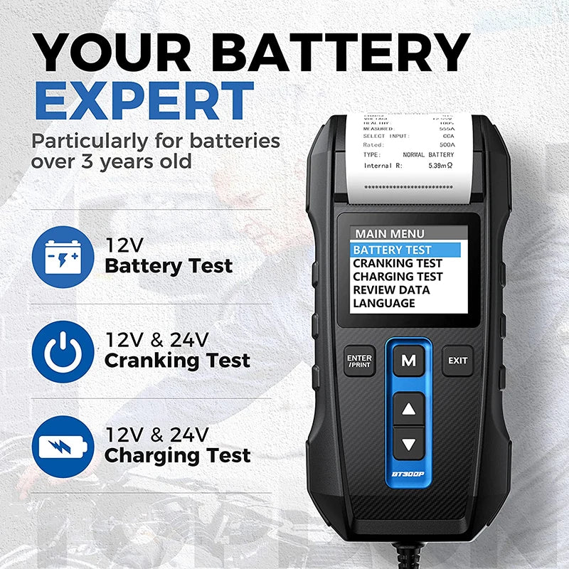 TOPDON Car Battery Tester With Printer For Cranking And Charging Tests