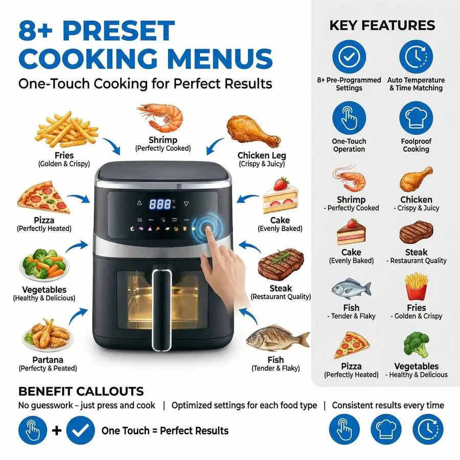XMSJ Air Fryer With Hi Fry Technology And Touchscreen Controls