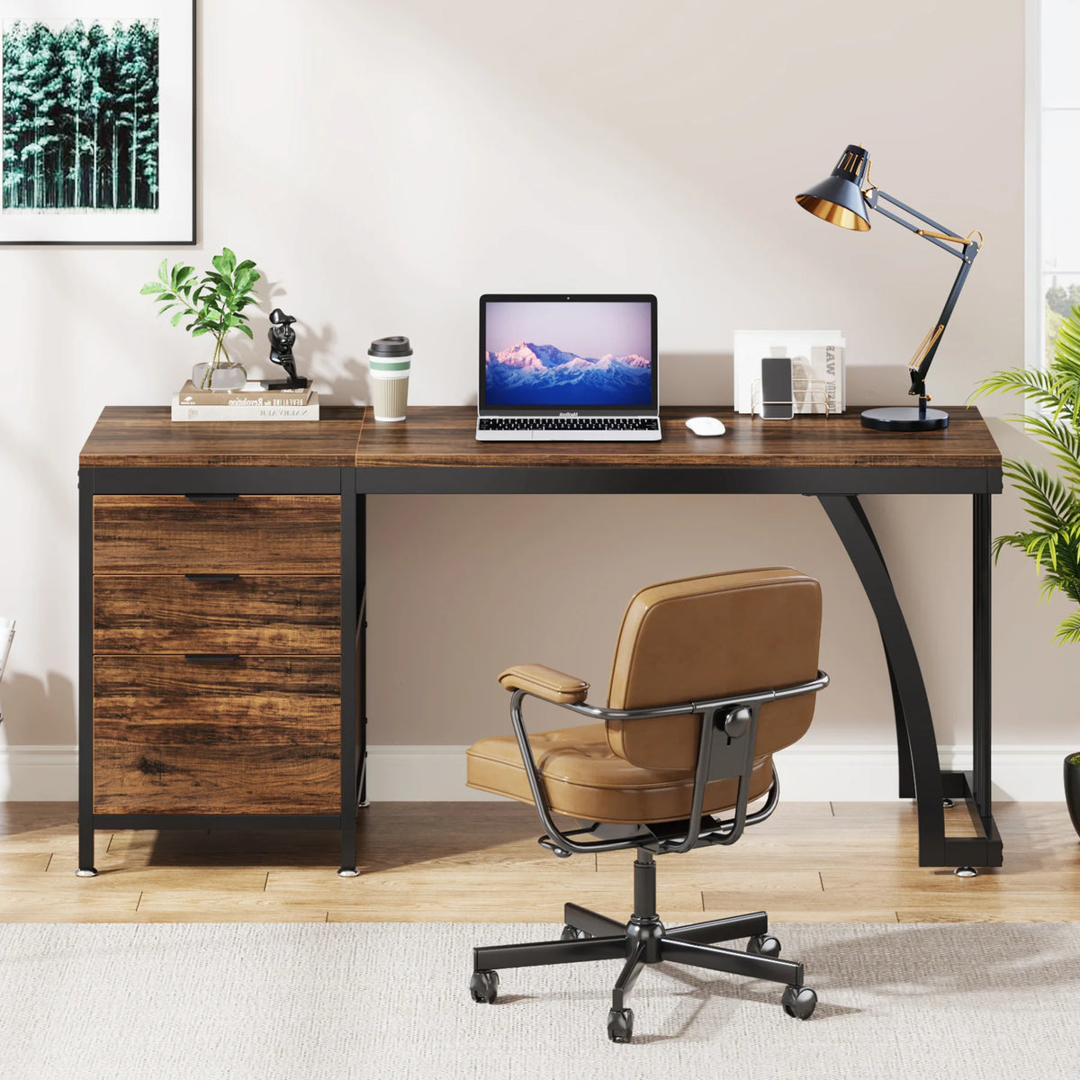 Tribesigns Computer Desk With Three Drawers Industrial Wood Workstation
