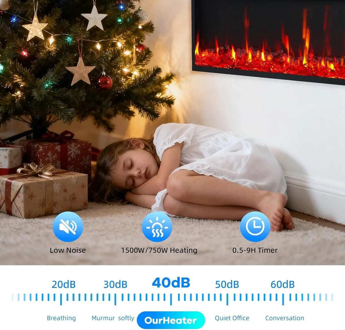 Acekool Wall Mounted Electric Fireplace Heater With Remote Control
