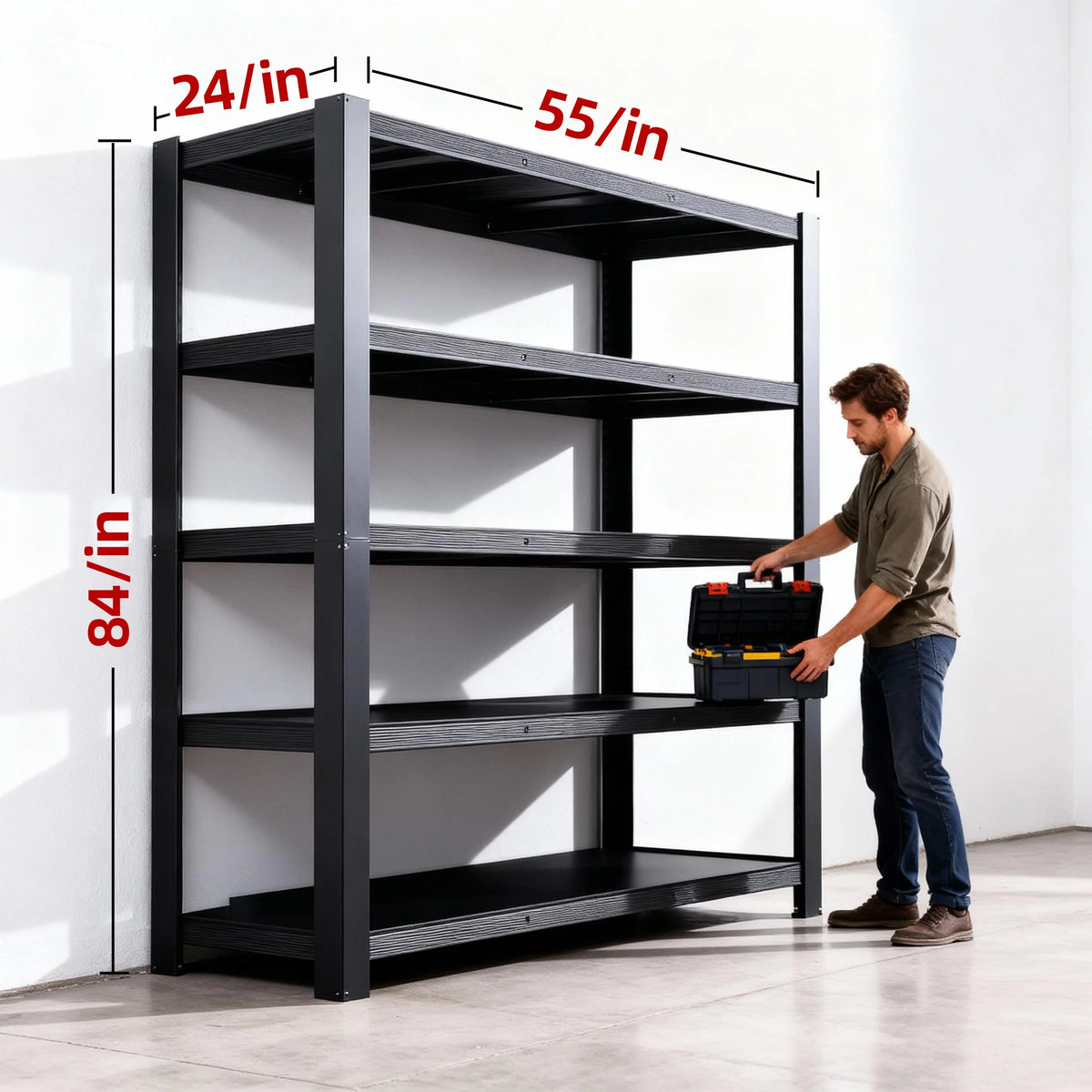 Heavy Duty Five Tier Metal Storage Rack Adjustable Height