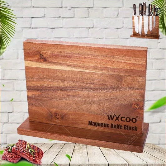 WXCOO Magnetic Knife Holder Rack Kitchen Double Sided Wooden Organizer
