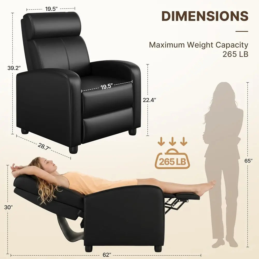 Recliner Chair PU Leather Home Theater Seating with Lumbar Support