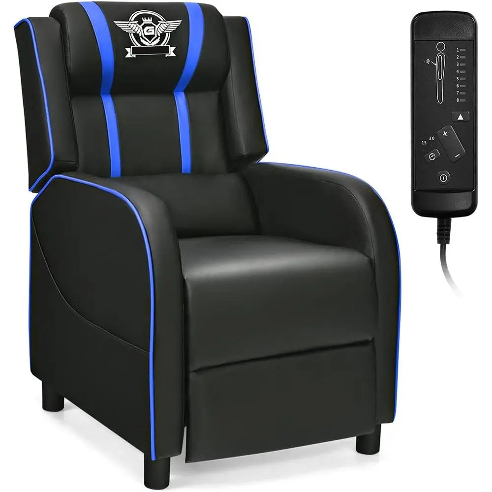 Gaming Recliner Chair With Massage Remote Control Ergonomic PU Leather
