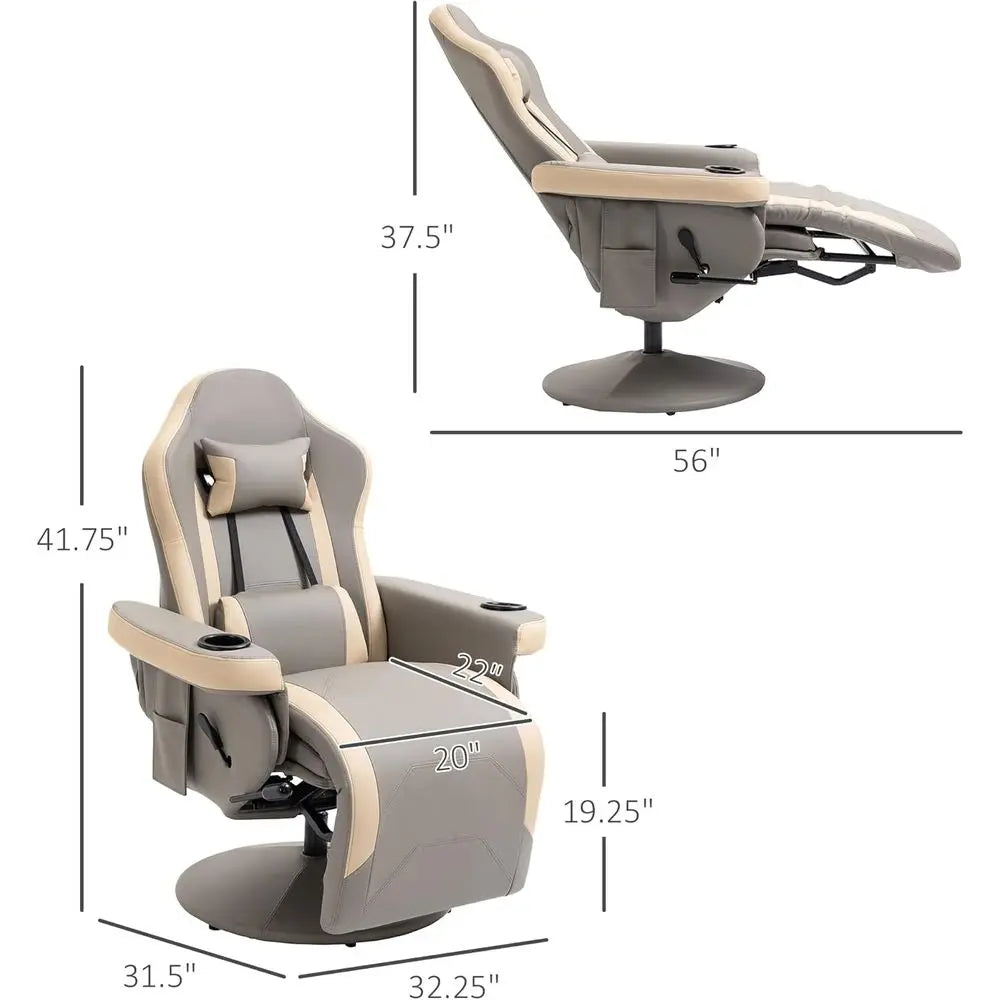 Manual PU Leather Recliner Armchair With Cup Holder And 360 Degree Swivel
