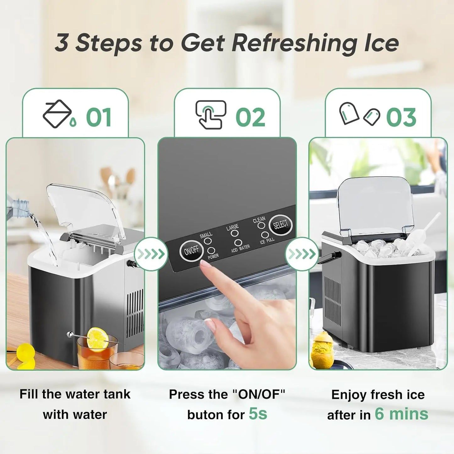 Portable Countertop Ice Maker Self Cleaning Quiet Home Kitchen RV