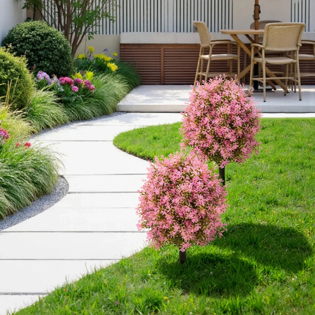 Artificial Boxwood Topiary Balls With Ground Spikes For Garden Decor