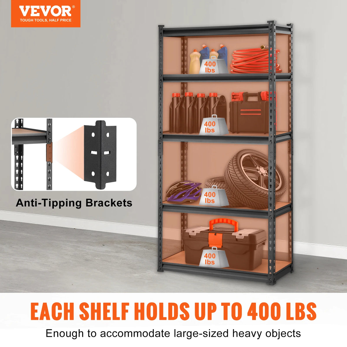 VEVOR Heavy Duty Five Tier Storage Shelving Unit For Garage