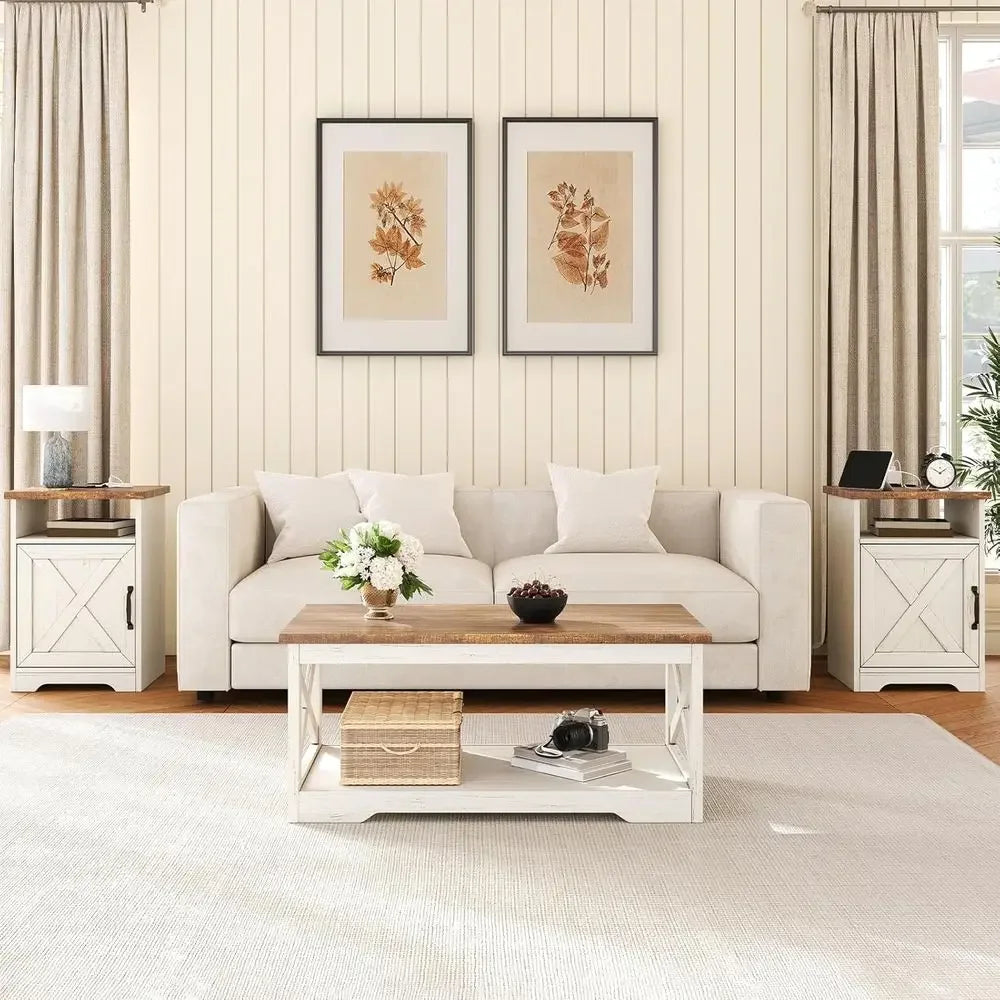 3-Piece Coffee Table Set With End Tables And USB Ports