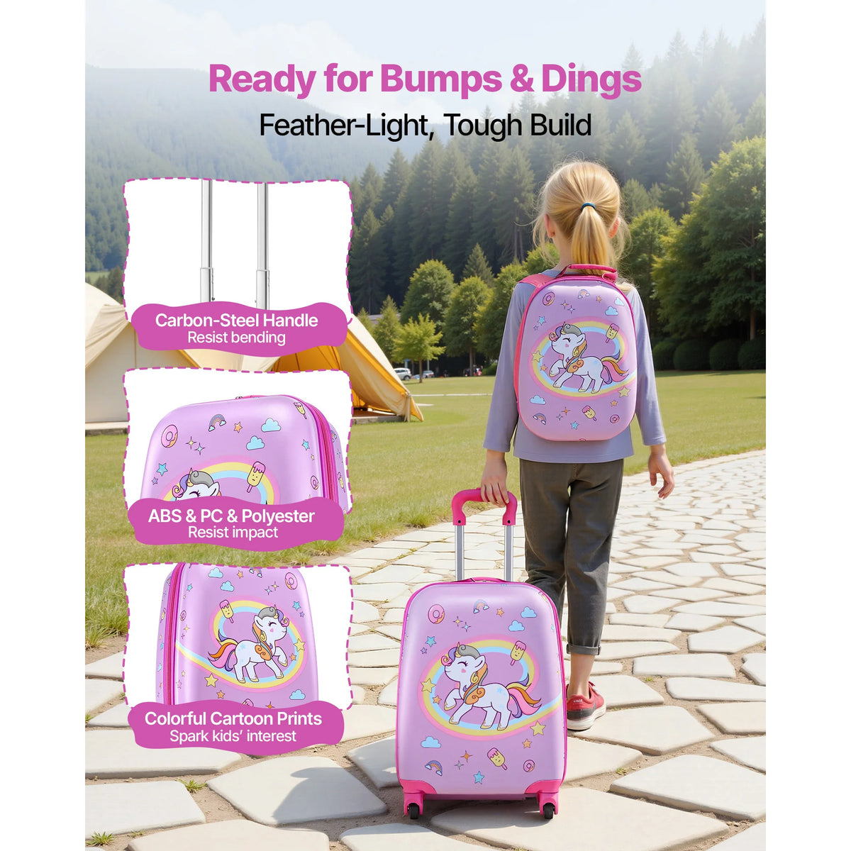 Unicorn Luggage Set With Rolling Suitcase And Hard Shell Backpack