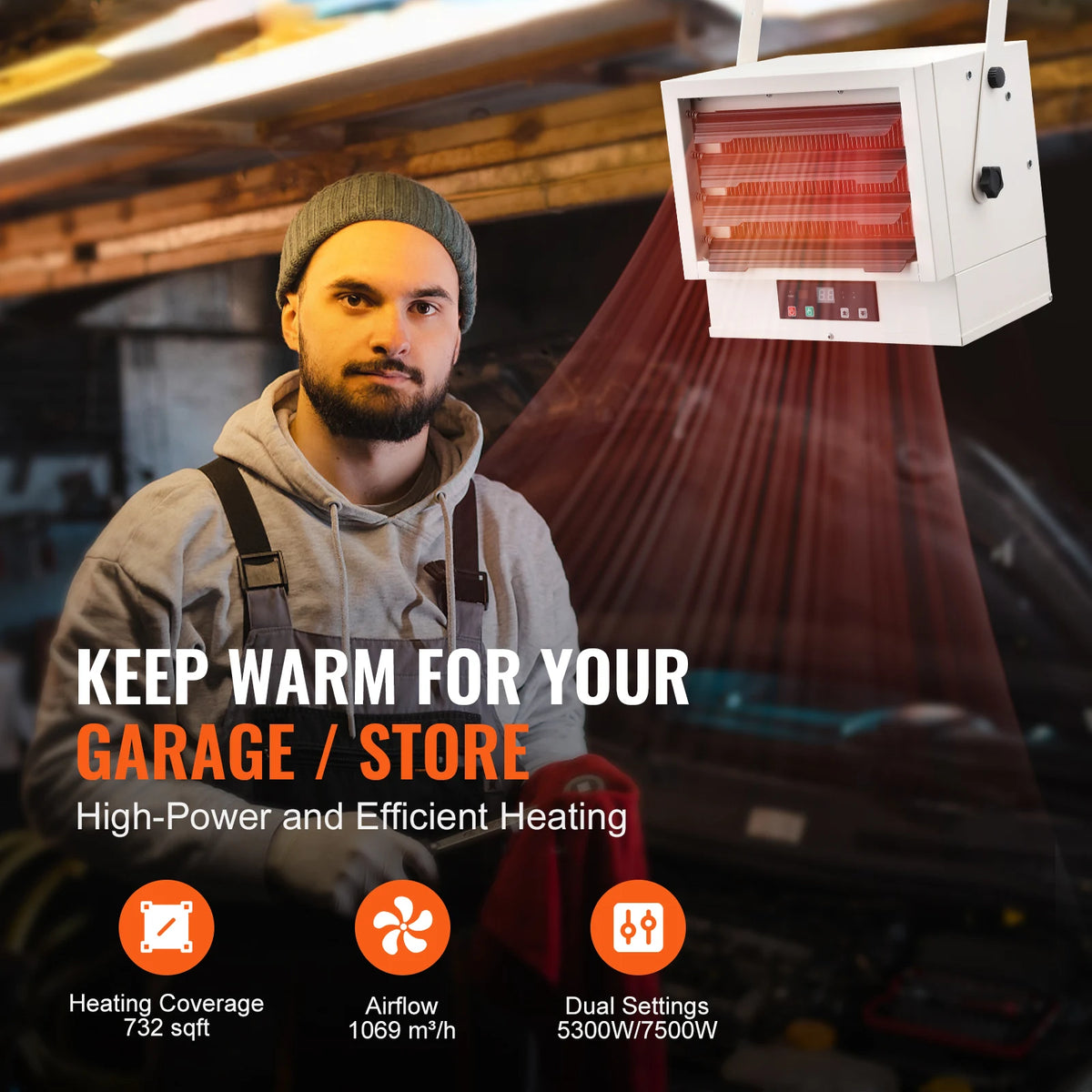 Digital Wall Garage Heater With Remote Control And Overheat Protection