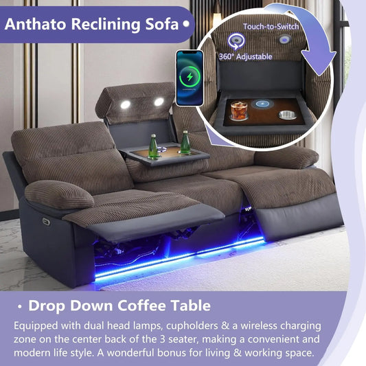 Loveseat Power Recliner Sofa Corduroy Breathing Leather LED